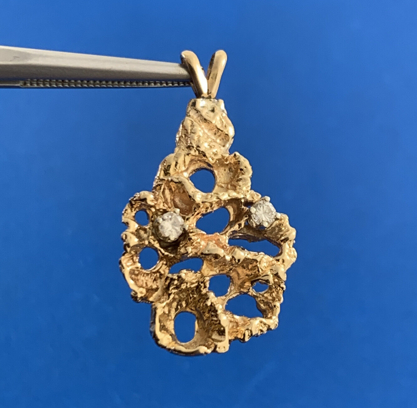 14K Yellow Gold Diamond Open Work Nugget Style Pendant
