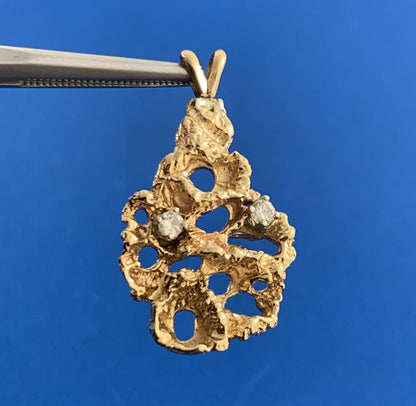 14K Yellow Gold Diamond Open Work Nugget Style Pendant