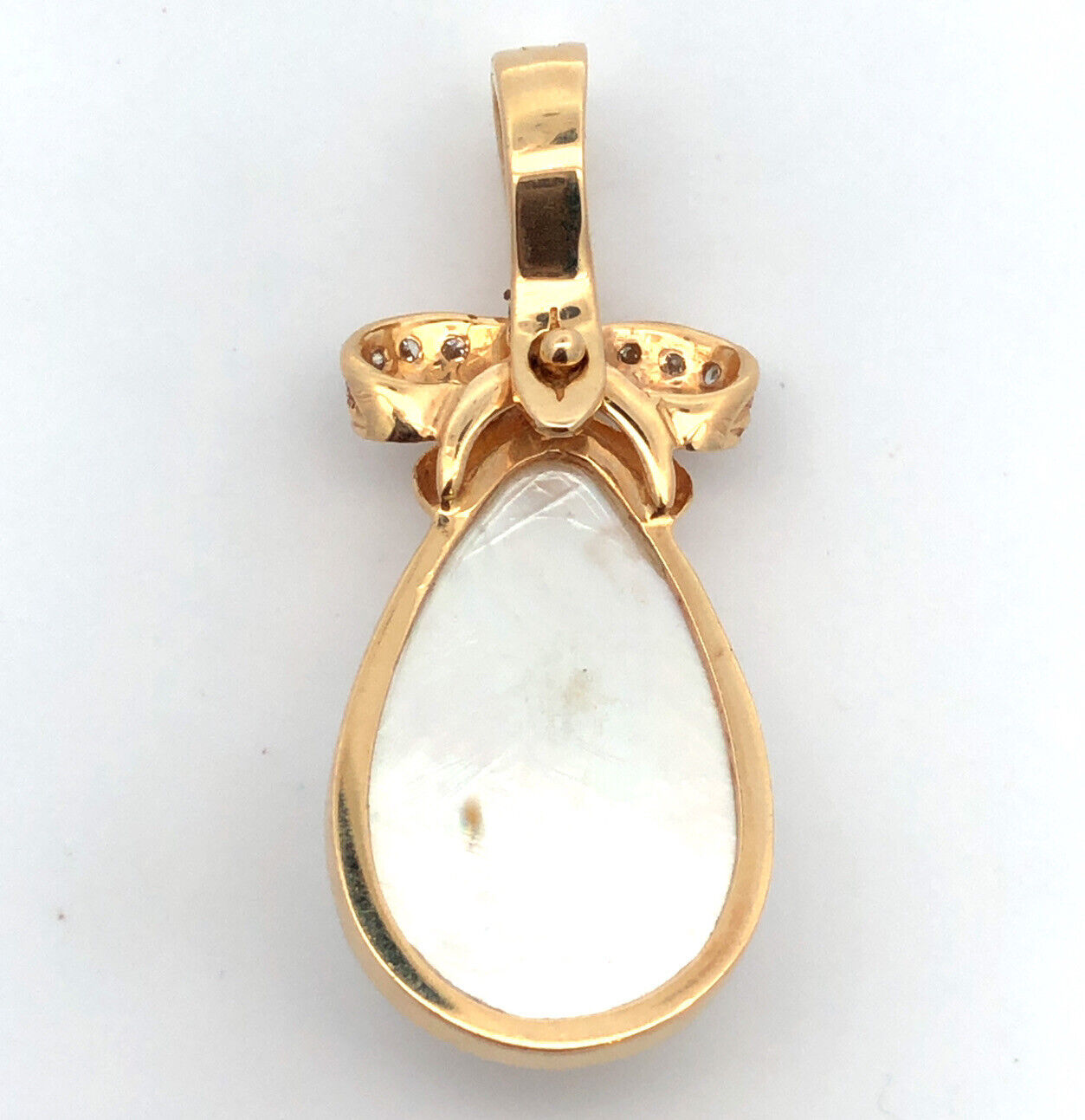 Designer 14K Yellow Gold Teardrop Pearl Diamond Accent Bow Enhancer Pendant