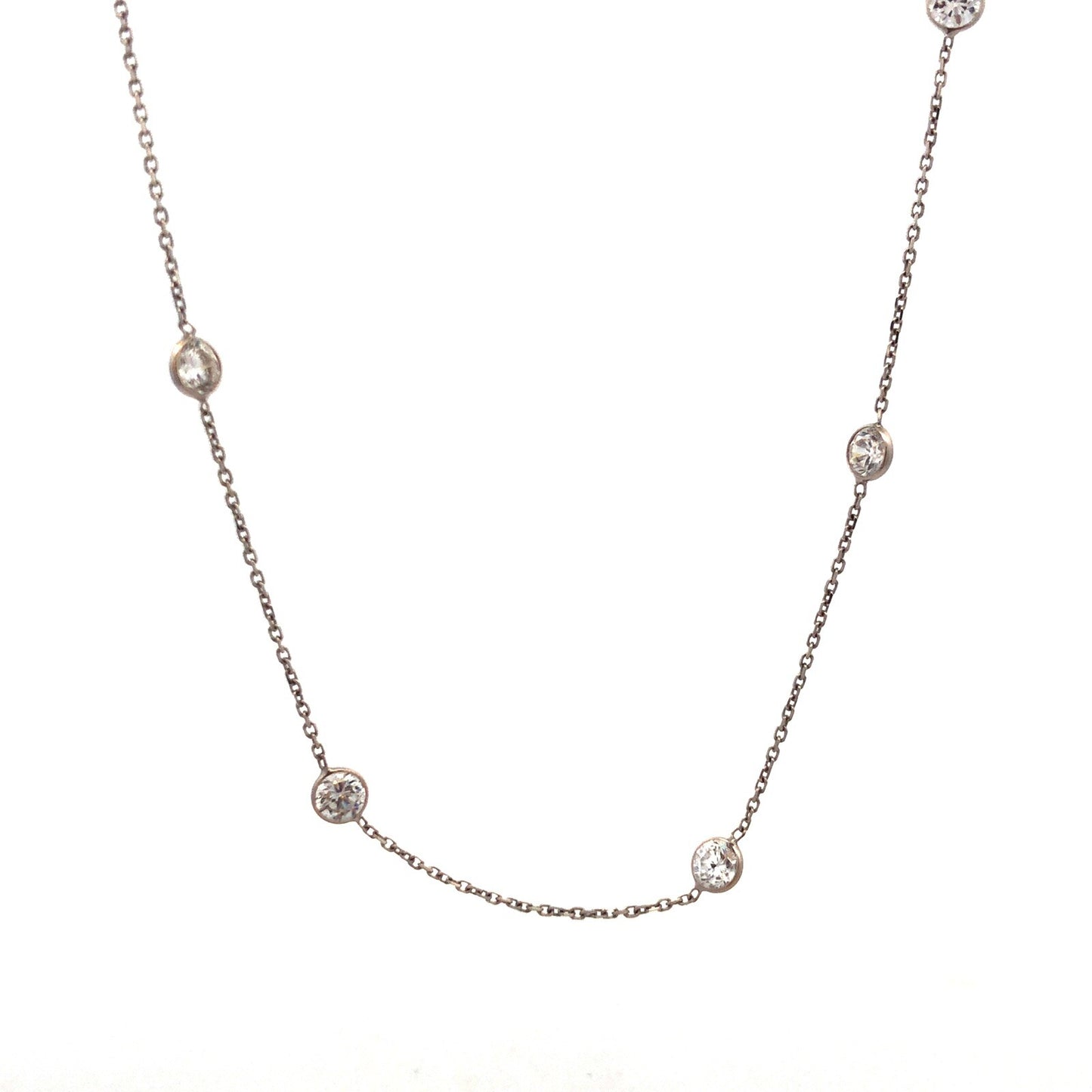 Designer 14K White Gold Round White Tourmaline Station Necklace