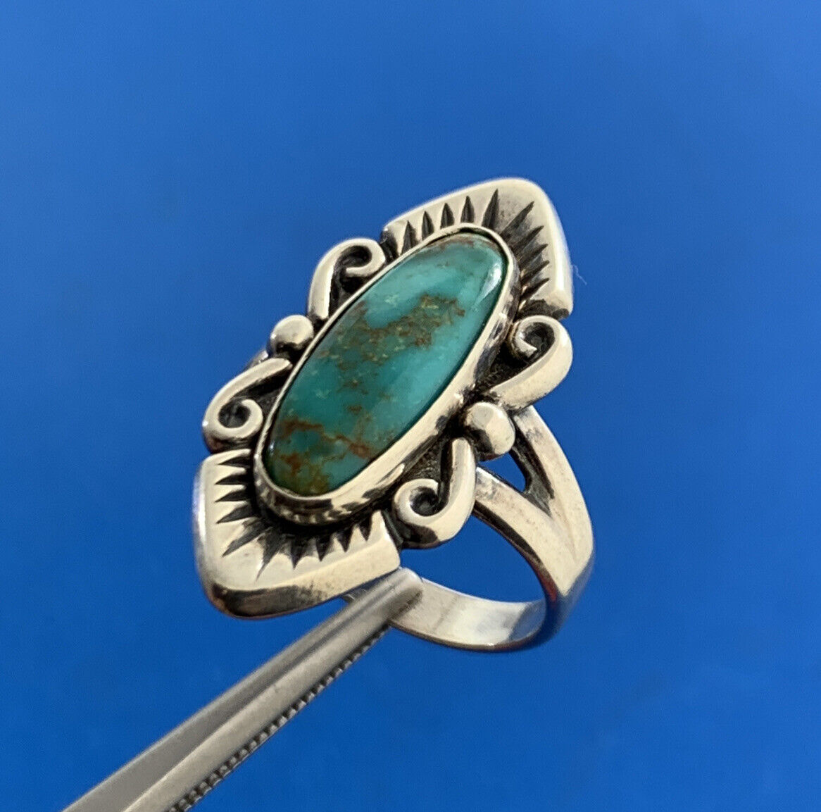 Estate Bell Trading Post 925 Sterling Silver Turquoise Native American Ring