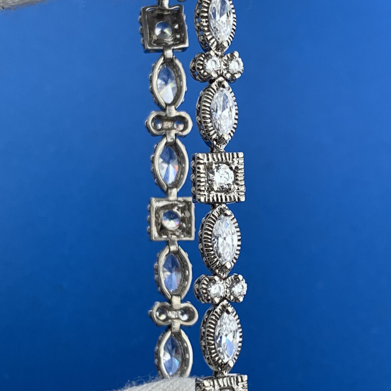 Designer 925 Sterling Silver Round & Marquise Cubic Zirconia CZ Tennis Bracelet