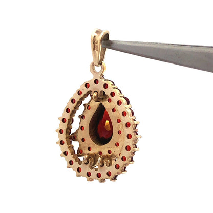 Designer Silver Gold Vermeil Pear Round Garnet Statement Pendant