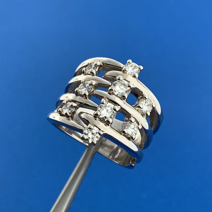 Designer Sterling Silver 925 Cubic Zirconia Seven Band Statement Cocktail Ring