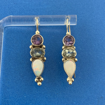 Designer 925 Sterling Silver Aquamarine Amethyst Opal Drop Dangle Slide Earrings