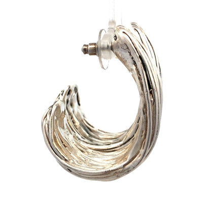 Estate Sterling Silver Textured Ribbed Modernist Drop Dangle Half Hoop Earrings