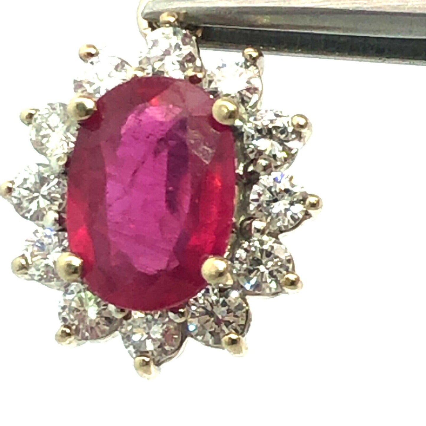 Estate 14K White Gold Oval Ruby Diamond Halo Pendant