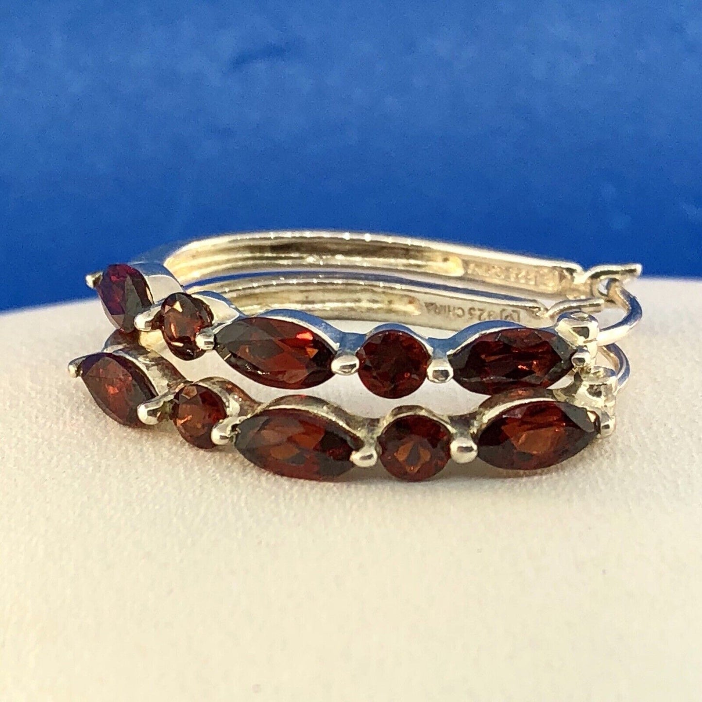 Designer Sterling Silver 925 Garnet January Anniversary Occasion Hoop Earrings