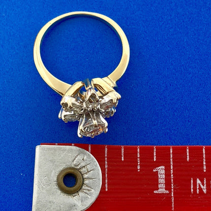 Vintage 14K Yellow Gold Diamond Flower Cluster Engagement Cocktail Ring