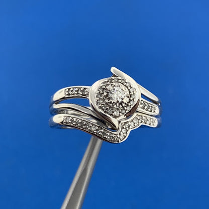 Stunning Sterling Silver 925 Round Diamond Abstract Engagement Ring Size 8 Set