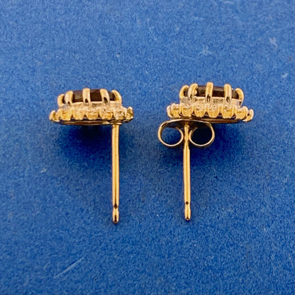 Designer 925 Sterling Silver Vermeil Two Tone Oval Garnet Diamond Stud Earrings