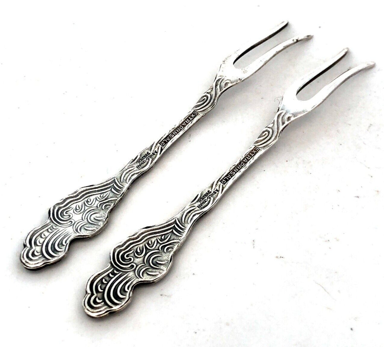 A.B. Nils-Johan Silver Extra Plated Floral Scroll Pair Lemon Cocktail Forks NIB