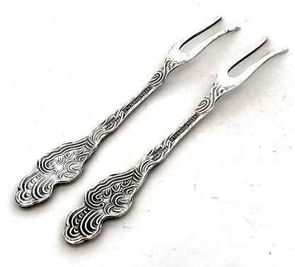 A.B. Nils-Johan Silver Extra Plated Floral Scroll Pair Lemon Cocktail Forks NIB