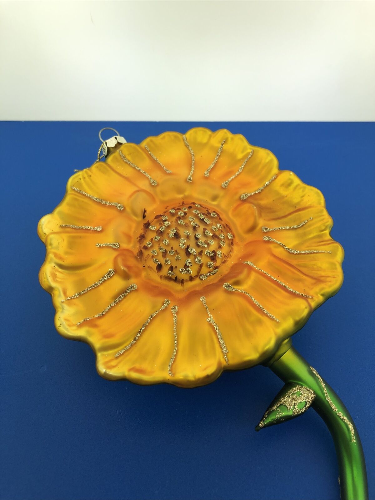 Artisan Hand Blown Hand Painted Glass Sunflower Statement Christmas Ornament