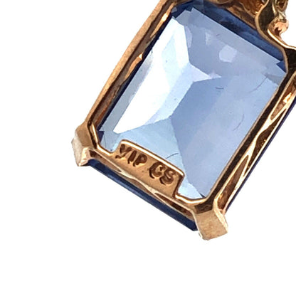 Designer 10K Yellow Gold Emerald Shaped Ceylon Sapphire Diamond Accent Necklace