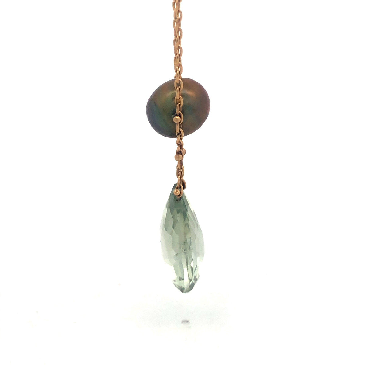 Gorgeous 14k Yellow Gold Teardrop Peridot Green Pearl 18" Oval Link Necklace