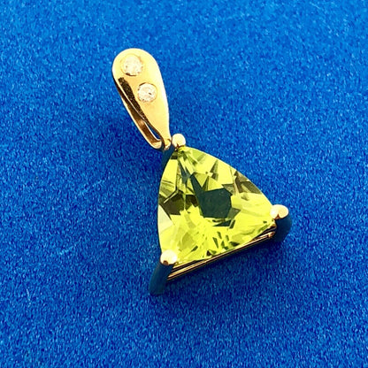 Modern 10K Yellow Gold Peridot Diamond Trapezoid August Birthstone Pendant