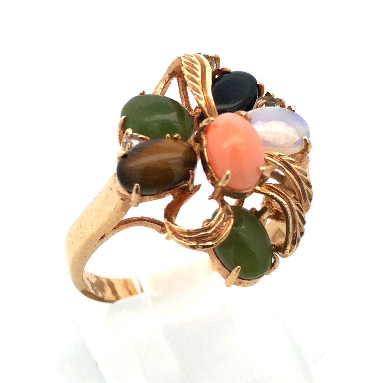 Vintage 18K Yellow HGE Multi Gemstone Floral Cluster Statement Cocktail Ring