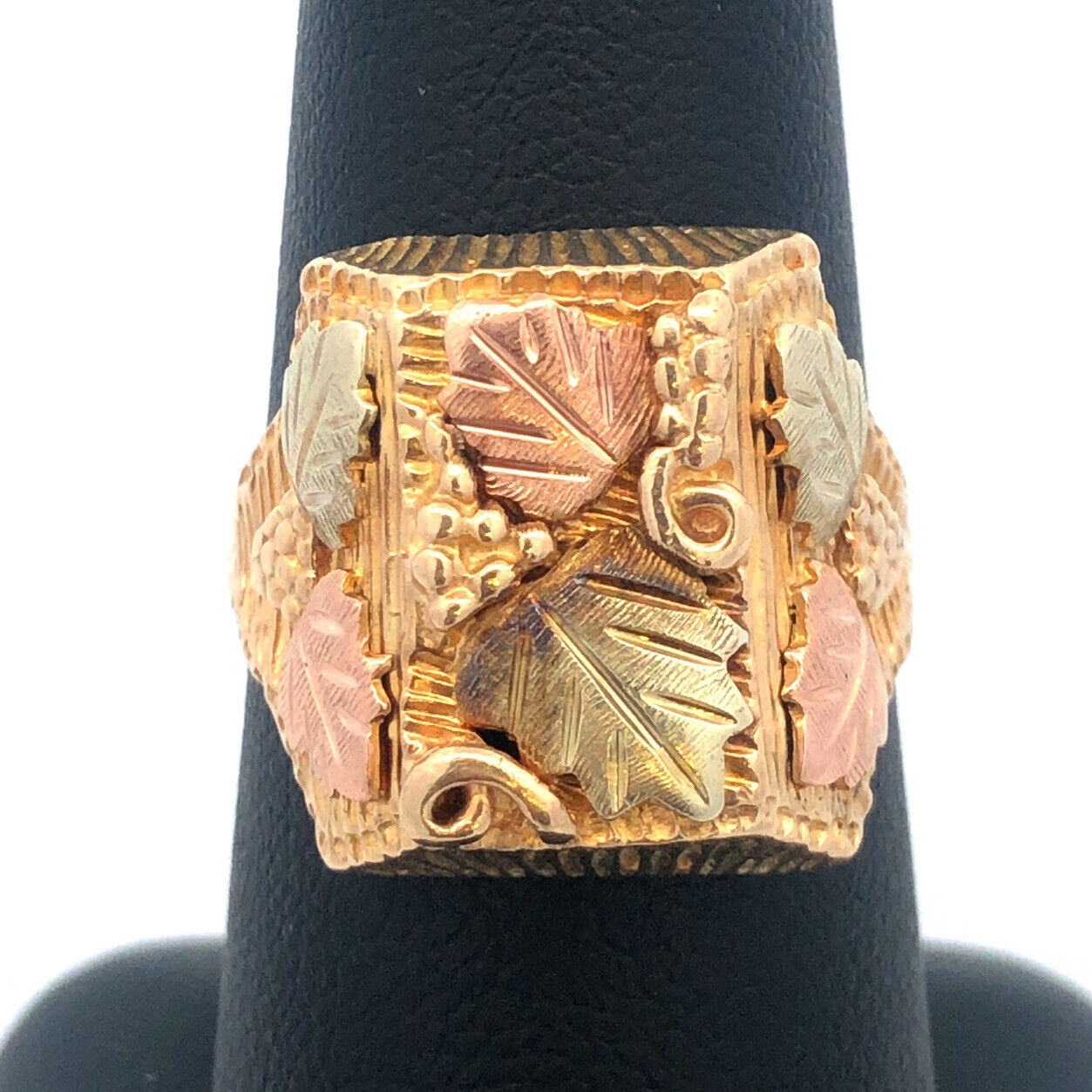 Art Deco Artisan 10K Yellow Rose Gold Vine and Leaf Design Ring