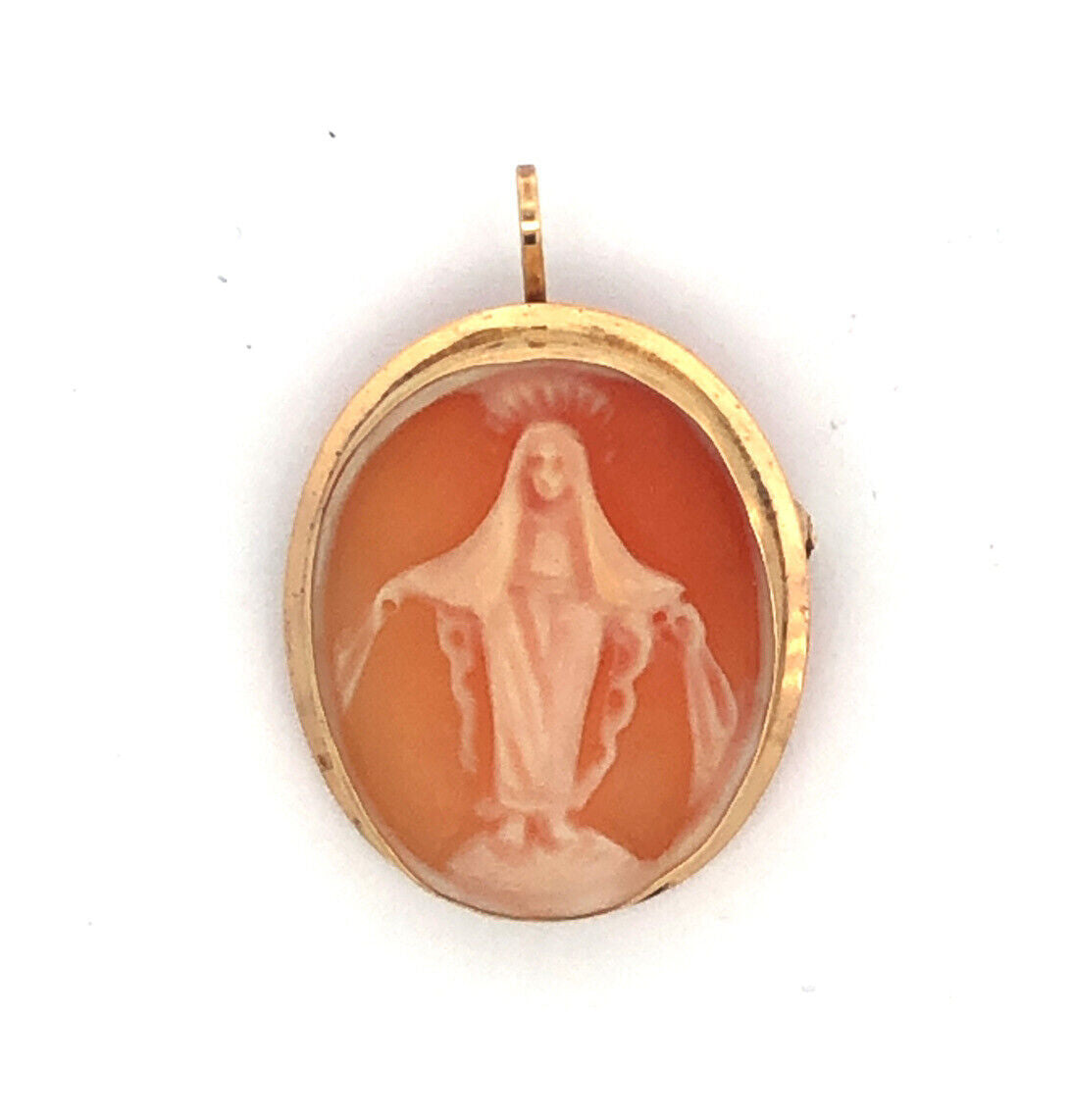 Designer VD 14K Oval Miraculous Medal Mary Catholic Cameo Brooch Pendant