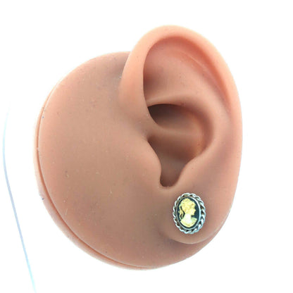Designer CARLA 925 Sterling Silver Oval Grey Cameo Stud Earrings