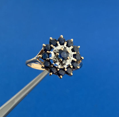 14K Yellow Gold Sapphire Diamond September Anniversary Empire Cluster Ring