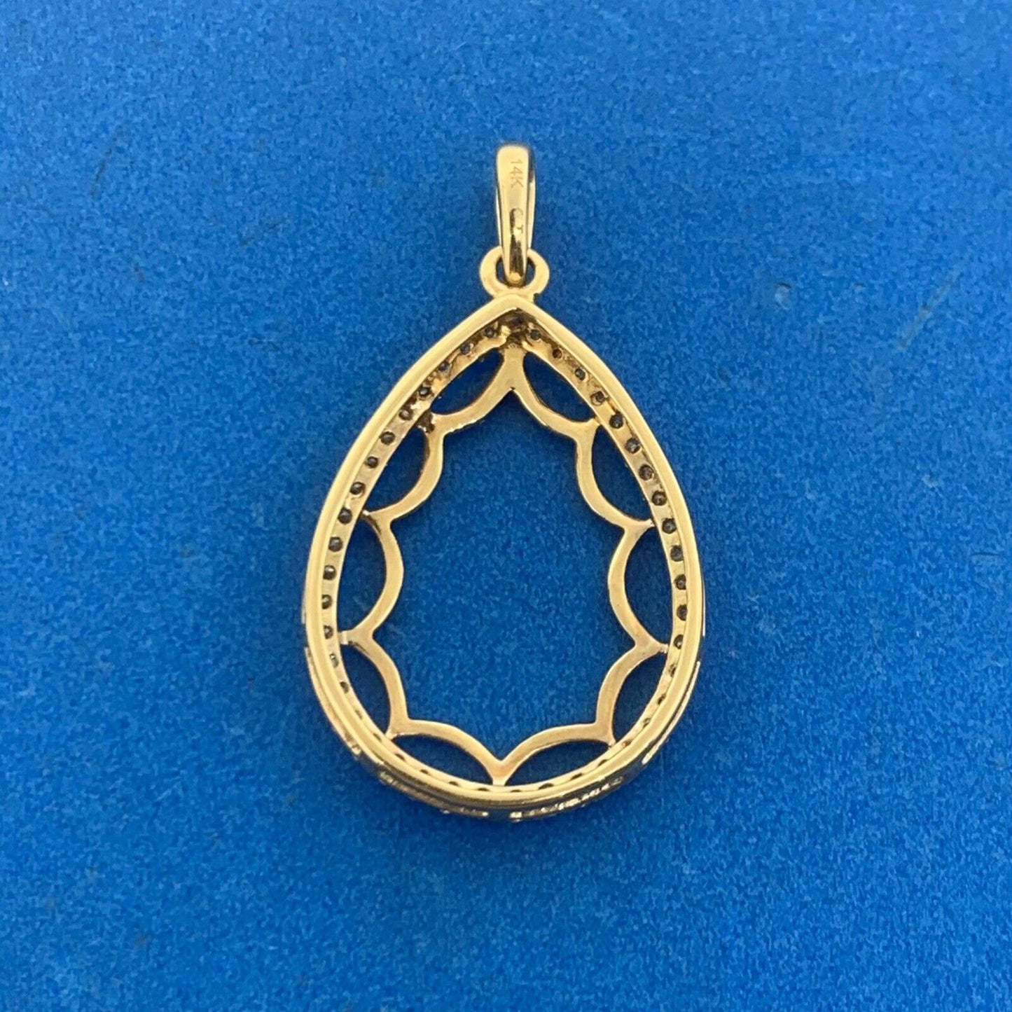 Designer 14K Yellow Gold Round Diamond Accented Teardrop Statement Pendant