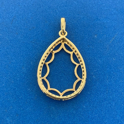 Designer 14K Yellow Gold Round Diamond Accented Teardrop Statement Pendant
