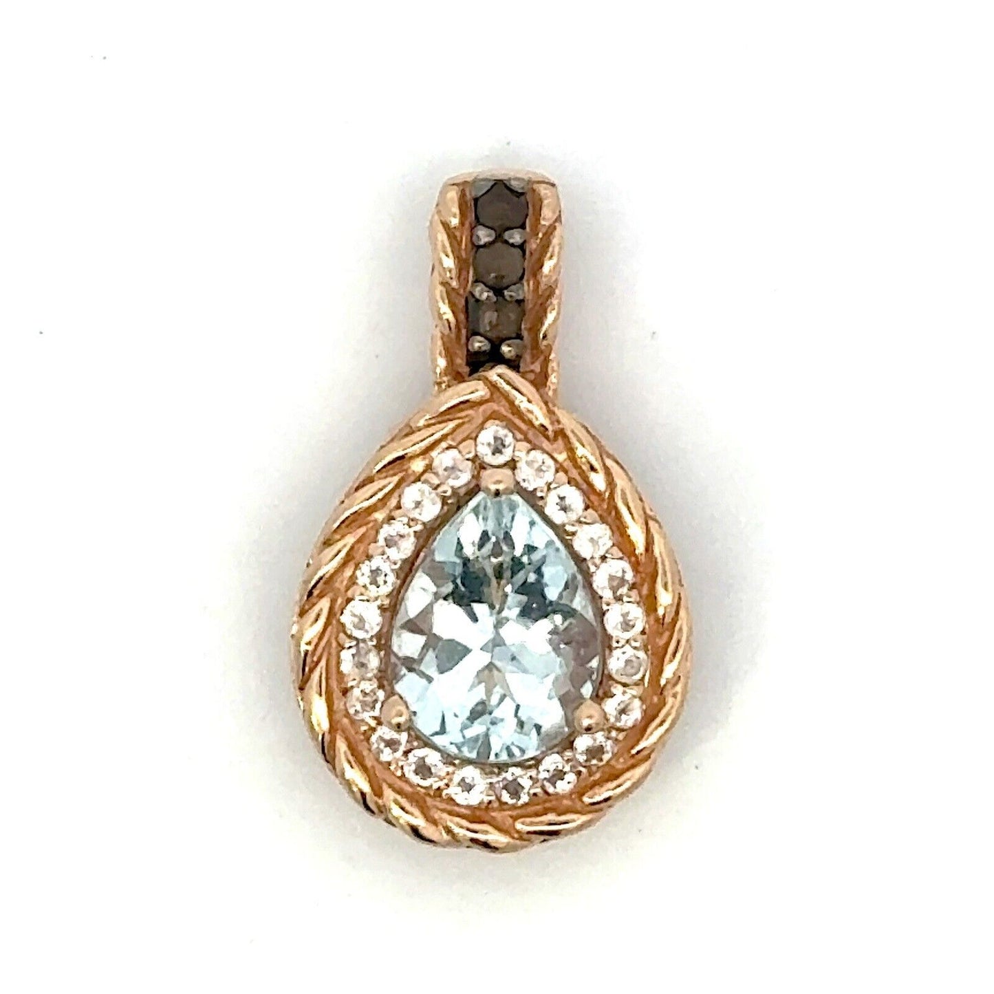 Designer 14K Yellow Gold Pear Aquamarine Smoky Quartz White Topaz Pendant