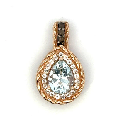 Designer 14K Yellow Gold Pear Aquamarine Smoky Quartz White Topaz Pendant