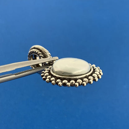 Designer BJ Sterling Silver 925 White Mabe Pearl Beaded Circle Dangle Pendant