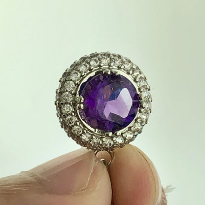 Gold Coast Platinum Plated Amethyst Diamond Button Statement Pendant Necklace