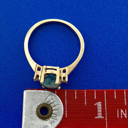 14k Yellow Gold Oval Blue Topaz Ring with Diamond Accents