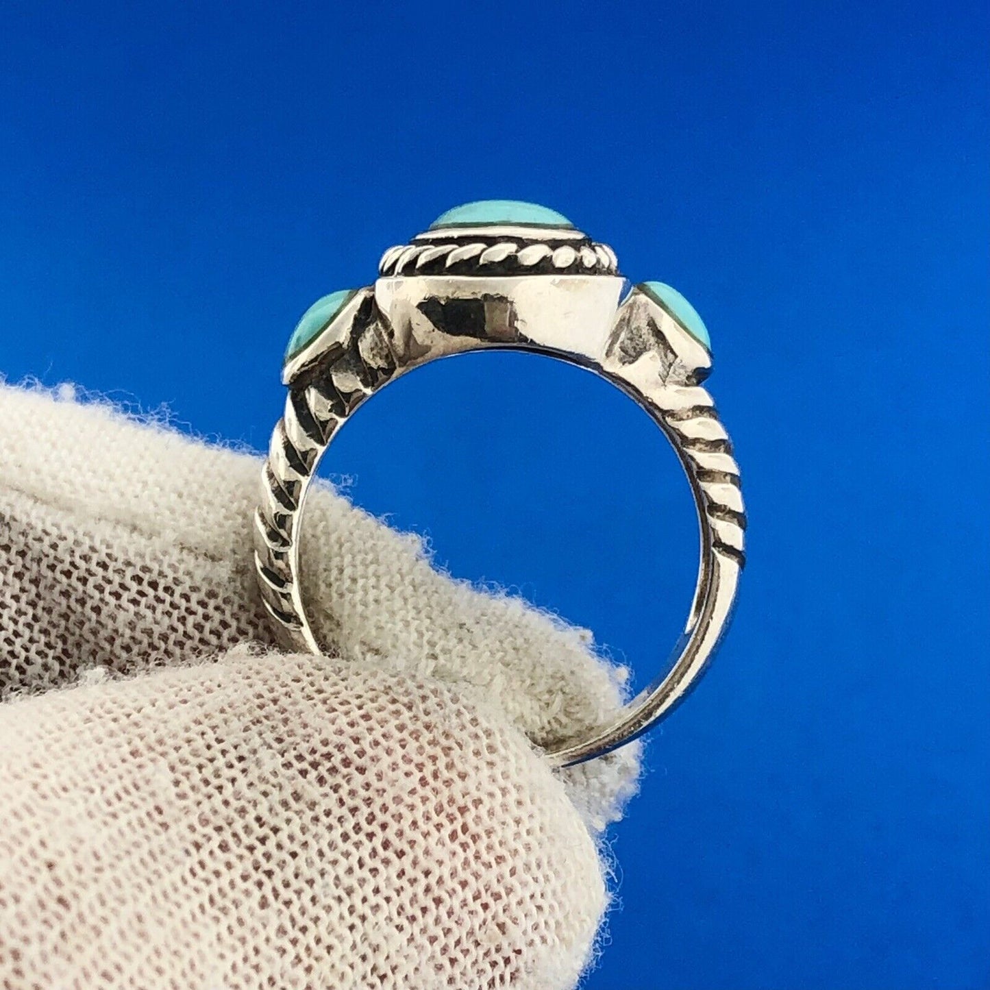 Designer 925 Sterling Silver Turquoise Cabochon Balinese Style Ring