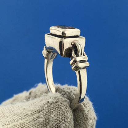 Stunning Sterling Silver 925 Baguette Cut Amethyst Rectangular Ring Size 7