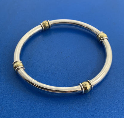 Vintage Taxco 925 Sterling Silver Vermeil Two Tone Ball Station Bangle Bracelet