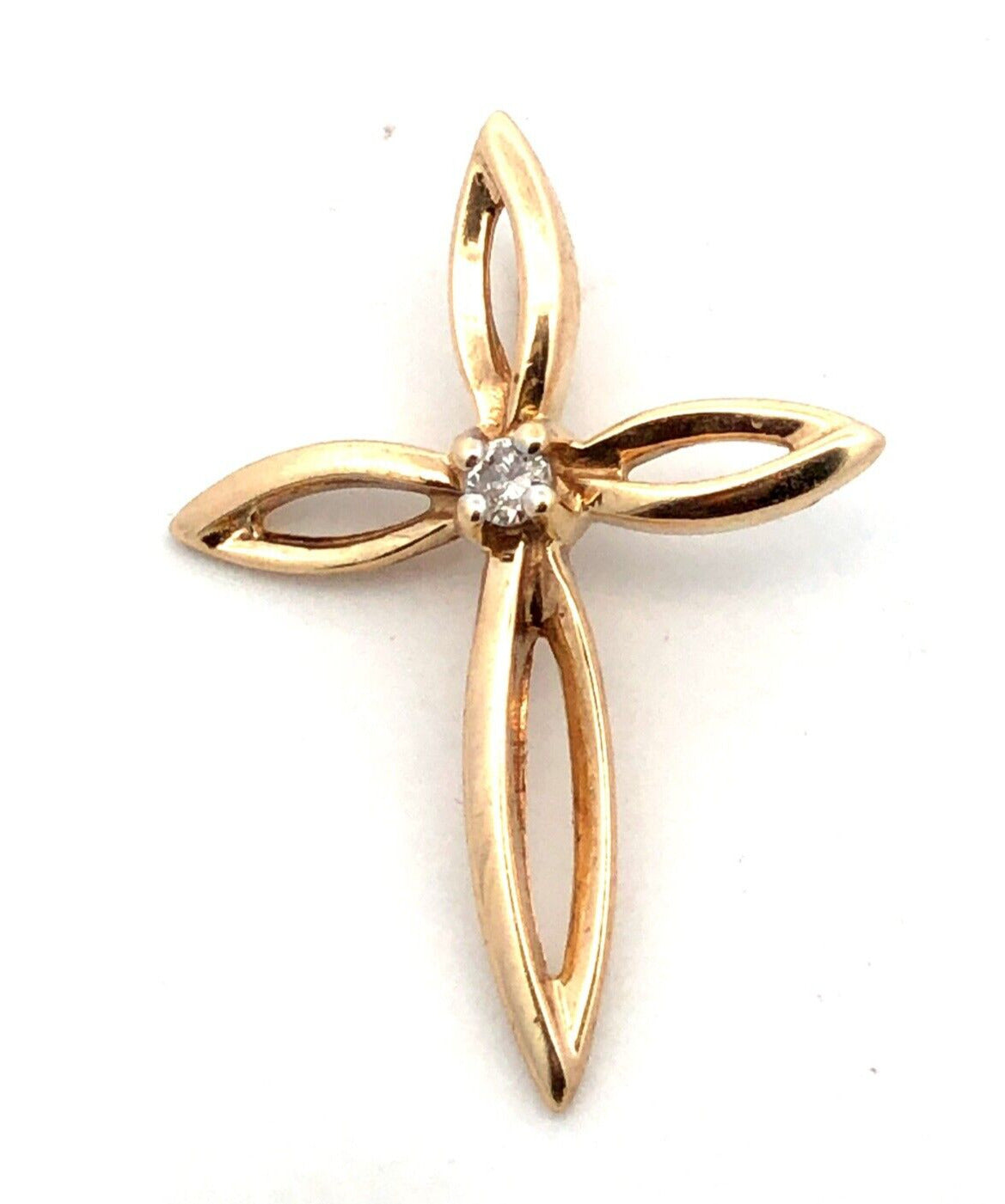 Designer P 10K Yellow Gold Round Diamond Solitaire Infinity Cross Pendant