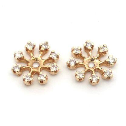 14K Yellow Gold Round Diamond Snowflake Starburst Stud Earring Jackets