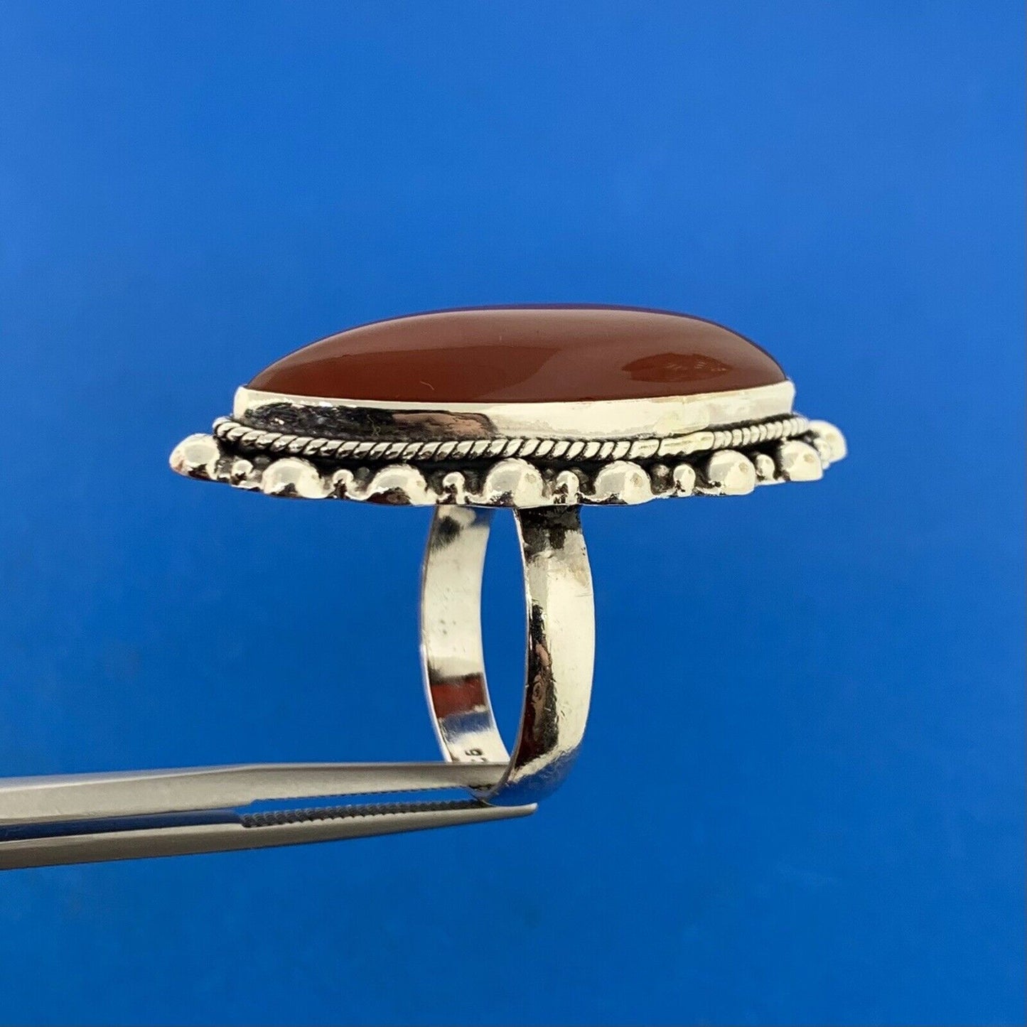 925 Sterling Silver Marquise Carnelian Cabochon Statement Finger Ring