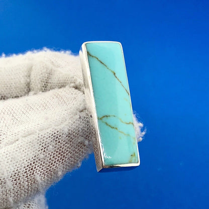 Stunning Sterling Silver 925 Cabochon Aqua Turquoise Rectangle Stud Earrings