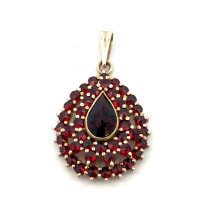 Designer Silver Gold Vermeil Pear Round Garnet Statement Pendant