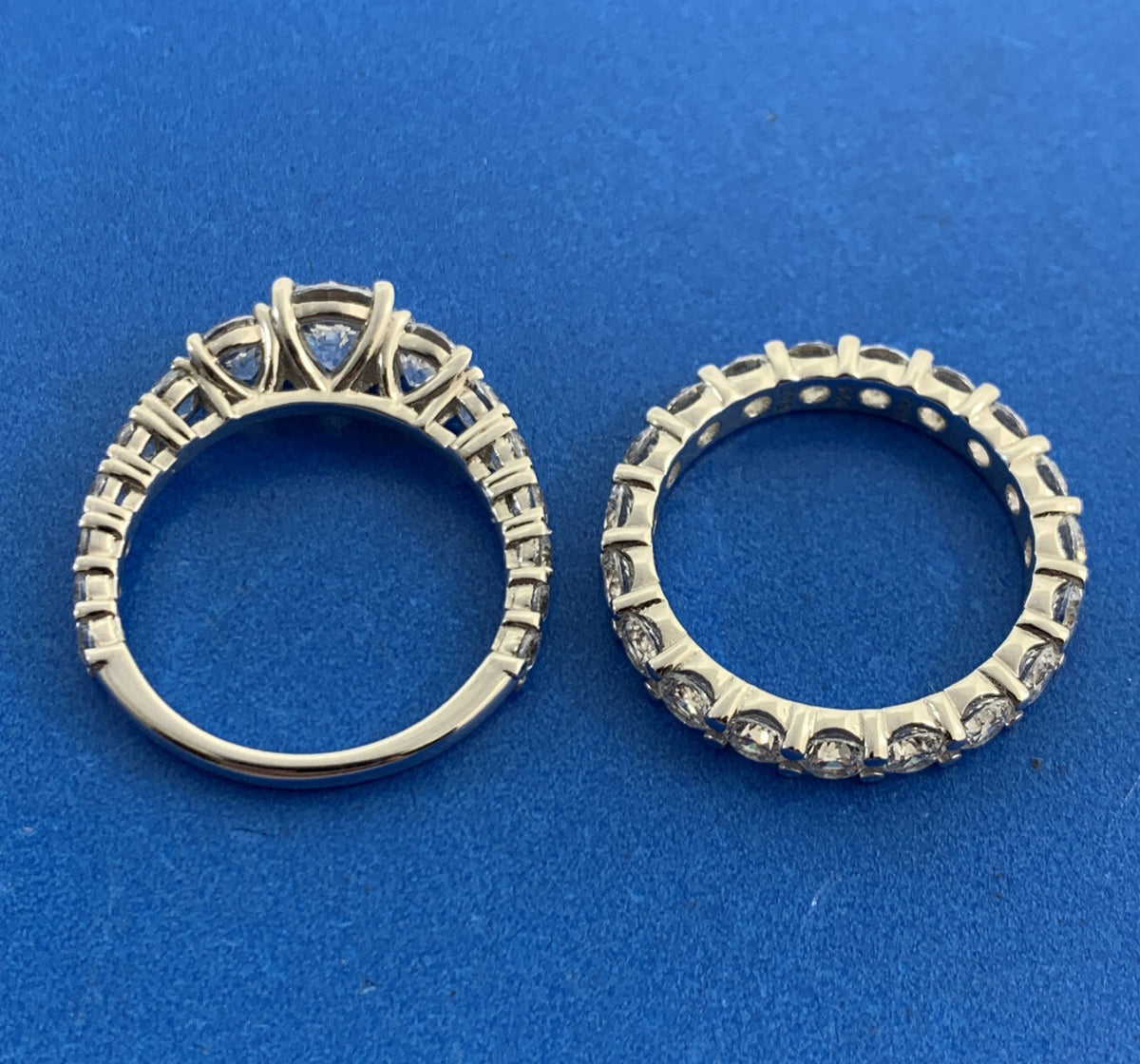 Diamonique Cubic Zirconia 925 Sterling Silver Wedding Bridal Rings Set