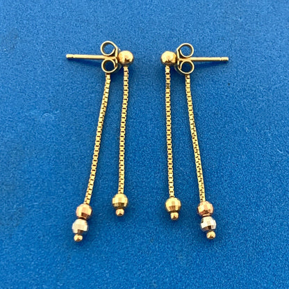 Designer Italy 10K Yellow White Rose Gold Disco Ball Drop Dangle Stud Earrings