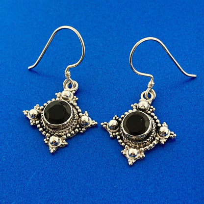 Estate 925 Sterling Silver Garnet Bead Work Artisan January Occasion Earrings