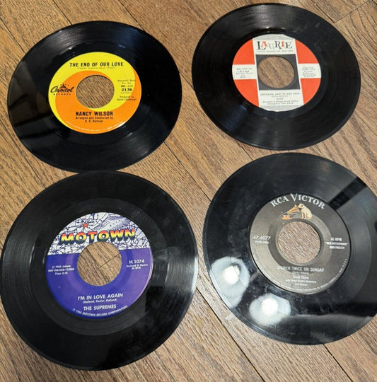 1960's Red Leather RECORDS Book Containing Ten 45 Mixed Artists Vinyl Lot
