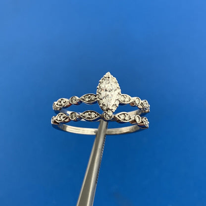 Designer SBT 14K White Gold Marquise Diamond Solitaire Accents 2 Ring Bridal Set