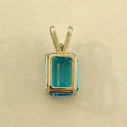 14K White Gold Rectangular Swiss Blue Topaz Diamond Accent Pendant