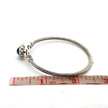 EFFY 925 Sterling Silver 18K Solitaire Blue Topaz Twisted Wire Hook Bracelet
