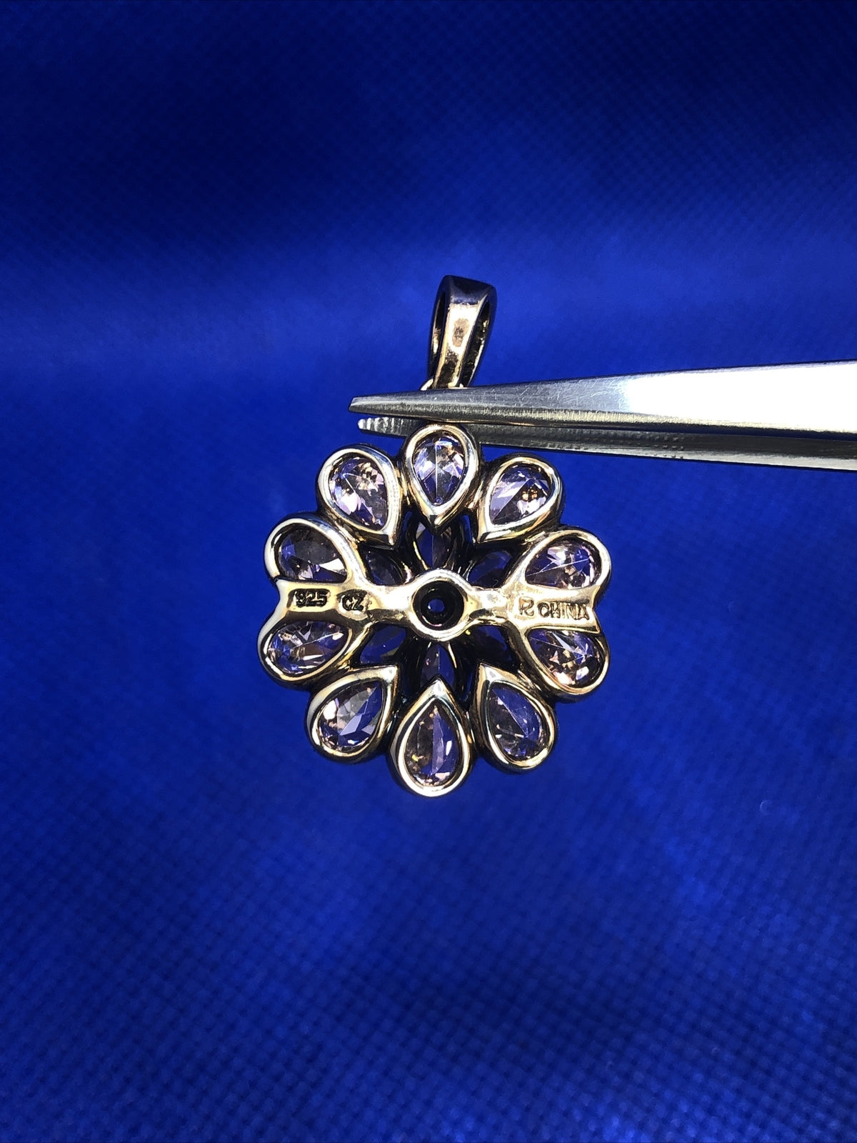 Designer Vermeil Sterling Silver Purple Cubic Zirconia Flower Statement Pendant