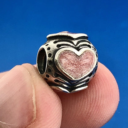 Authentic PANDORA 925 Sterling 790591EN28 Pink Enamel Rose Hearts Retired Charm